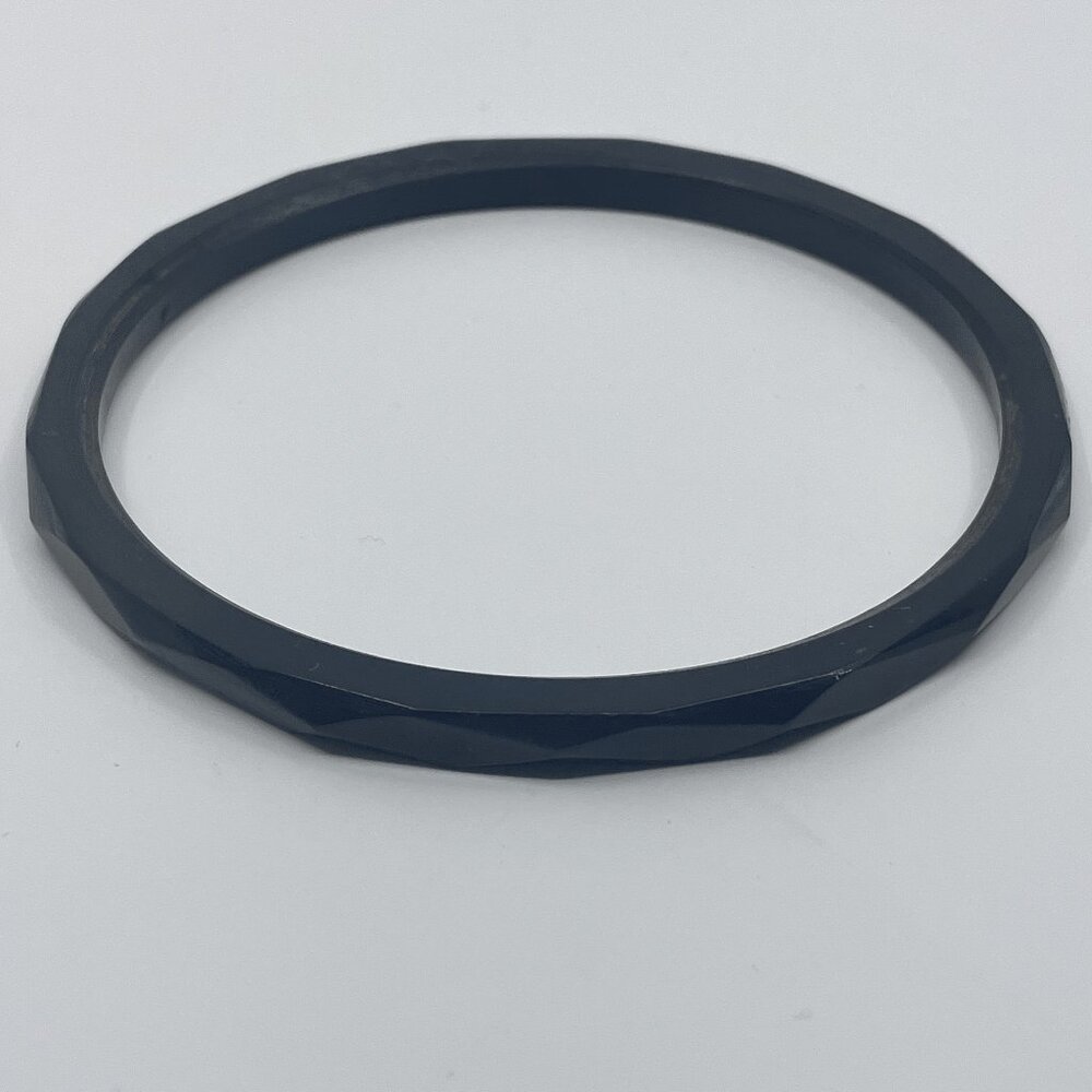 Vintage Faceted Black Bakelite Plastic Bangle Bracelet
